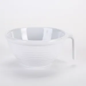 Melamine ribbed mixing bowl with handle, white kitchen batter bowl product detail view.