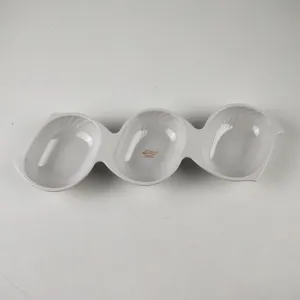 Weißes Melamin 3-Fächer Serviertablett kreativer Sushi Snack Teller geteilte Schale