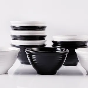 Modern Minimalist Melamine Threaded Bowl Durable Unbreakable Soup Rice Bowl For Daily Dining Adult Tableware