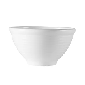 White melamine ribbed bowl, durable plastic serving bowl for kitchen and dining use daily.