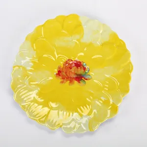 Melamine Flower Shaped Dinner Plate Yellow Floral Decal Salad Serving Dish Modern Minimalist Tableware For Home Kitchen
