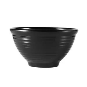 Black melamine fluted large bowl main product view, durable plastic tableware for kitchen use.