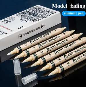 Detailed view of dual-tip acrylic marker pens and blending pens with packaging box.