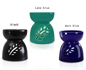 Quemadores de aceite de aromaterapia en cerámica en negro, azul lago y azul oscuro