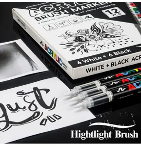 Set de 12 rotuladores de pincel acrílico blanco y negro, bolígrafos de arte para dibujo DIY.