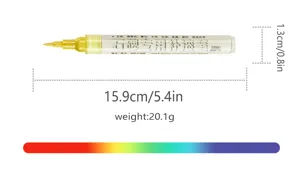 Vue détaillée du marqueur de peinture or avec dimensions précises et pointe pinceau.