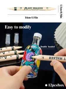 Dual head acrylic marker pens for DIY painting and color correction, 12 pieces per box.