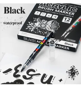 Set de rotuladores de pintura acrílica negra para roca, vidrio, lienzo, cerámica y manualidades.