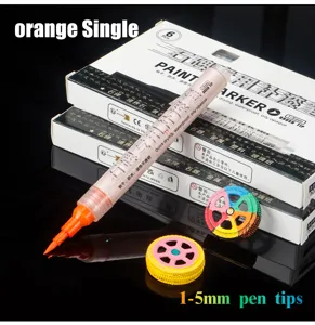 Stylo marqueur de peinture orange 1-5mm pointe pinceau souple impermeable a l'huile pour pierre