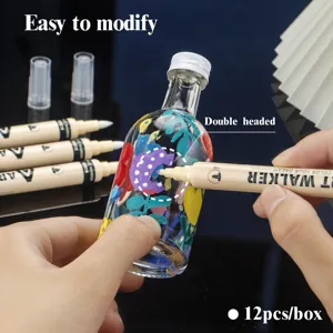 Double-headed acrylic color erasing marker pen for DIY art painting drawing, 12pcs per box.