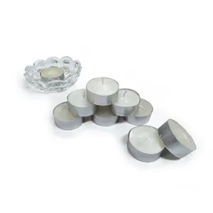 Bougies chauffe-plat en aluminium blanc avec support en verre, parfaites pour mariages et maison.