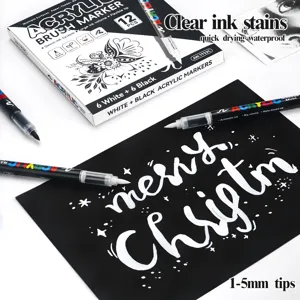Rotuladores de pincel acrilico 12 pcs negro y blanco boligrafos de pintura al agua para arte DIY