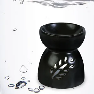 Quemador de Aceites Esenciales de Cerámica Mate Diseño de Hoja Hueca Quemador de Cera Portavelas de Aromaterapia Hecho a Mano para el Hogar