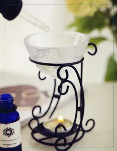 Diffuseur d'arôme en art de fer avec bol en verre et bougie pour huile essentielle relaxation