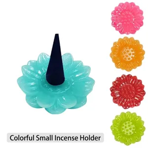 Multi-colored lotus flower resin incense holder set for home aromatherapy cone burners