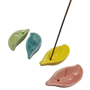 Mini quemador de incienso de cerámica con forma de hoja, soporte de incienso zen creativo