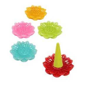 Set of five colorful lotus-shaped resin incense holders for home aromatherapy and cone incense