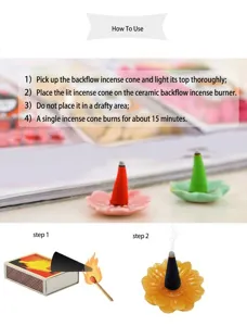 Instructional guide for lighting tower incense with decorative flower-shaped ceramic holders