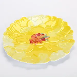 Exquisite yellow sunflower-shaped melamine dinner plate, floral design serving dish for home hotel.