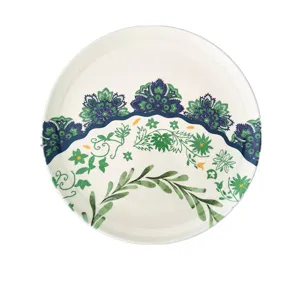Assiette en mélamine avec motifs floraux vintage verts et bleus pour la table
