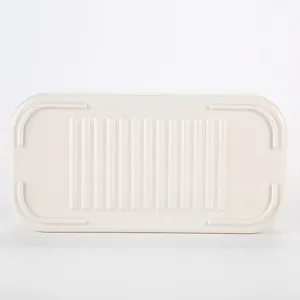 Assiette rectangulaire en mélamine blanche durable avec rainures verticales et coins arrondis