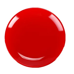 Assiette ronde en mélamine rouge brillant pour cantine et restaurant, facile à laver
