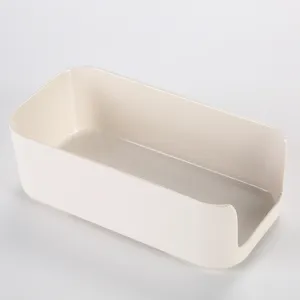 Plateau de rangement rectangulaire en mélamine crème avec découpe latérale en forme de U