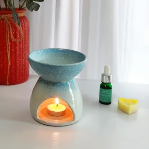 Keramische etherische olie brander met kaarshouder, blauwe geurlamp voor huisdecoratie.