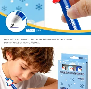 Cute penguin erasable gel pen set 0.5mm blue ink smooth writing school stationery supplies