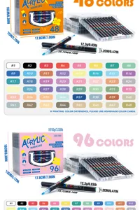 Dual tip acrylic marker pens set with stackable storage box, 48/96 vibrant colors for art drawing.
