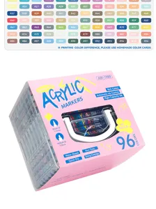 96-color dual-tip acrylic marker set with storage box, water-based DIY art drawing pens.