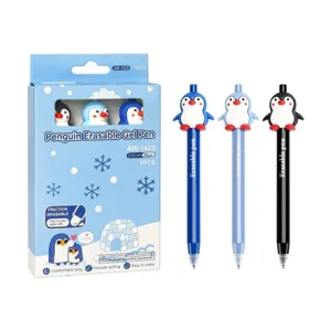 Cute penguin erasable gel pen set 0.5mm blue ink school stationery supplies 3pcs pack