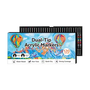 Set de 120 rotuladores acrílicos de doble punta en caja de regalo para arte y graffiti estudiantil.