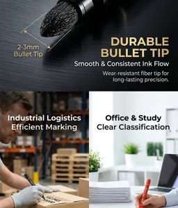 Durable oil-based marker pen with 2-3mm bullet tip, waterproof ink for industrial and office use.