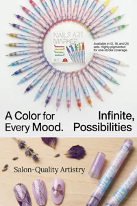 Vista detallada de marcadores de uñas de 0,5 mm y diseños artísticos en uñas.
