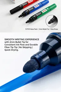 Macro close-up of durable fiber tip and 2mm bullet tip whiteboard marker set details