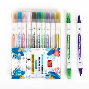 10 colors dual tip metallic glitter markers set for drawing, hand lettering and greeting cards.