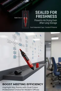 Professional red double-headed whiteboard marker with sealed cap design for office meetings