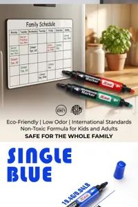Detailed view of single blue whiteboard marker showing weight of 19.4g