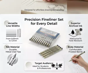 Professional fineliner pen set with waterproof archival ink and durable metal nibs