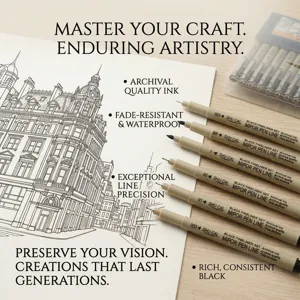 Professional black fine liner pen set for architectural sketching and archival ink drawing