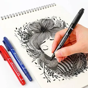 Dual-tip permanent markers set in black red blue for outlining and sketching