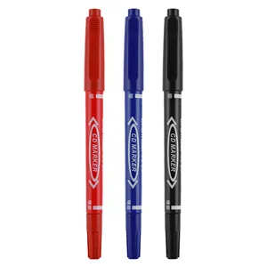 Set of three dual-tip permanent markers in red blue and black for professional marking