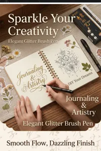 Primo piano di un pennarello glitterato che scrive sul diario con inchiostro brillante.