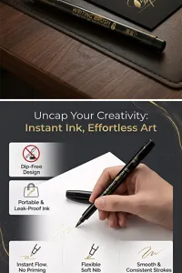 Penna a pennello per calligrafia con punta morbida e flusso d'inchiostro fluido per scrittura.