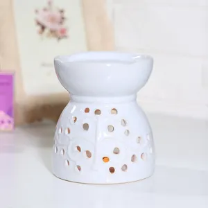 White ceramic essential oil burner hollow aroma wax melt warmer candle diffuser for home decor