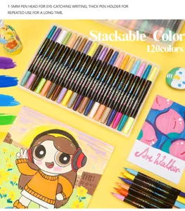 120 kleuren acryl marker set gedetailleerd, dubbele punt pennen voor kunst en graffiti.