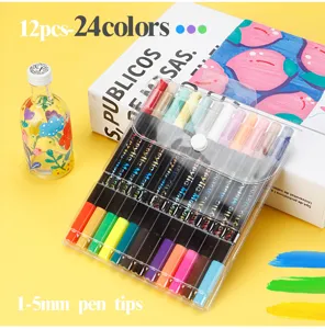 12stuks 24 kleuren acryl marker set met 1-5mm fijne punten voor DIY kunst tekenen.