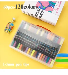 Acryl marker set detail met 60 stuks, 120 levendige kleuren en 1-5 mm penpunten.