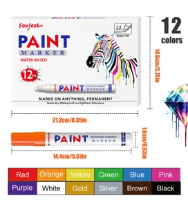 12 colors paint marker pen set with 3-6mm bold tip, waterproof permanent detailing design.